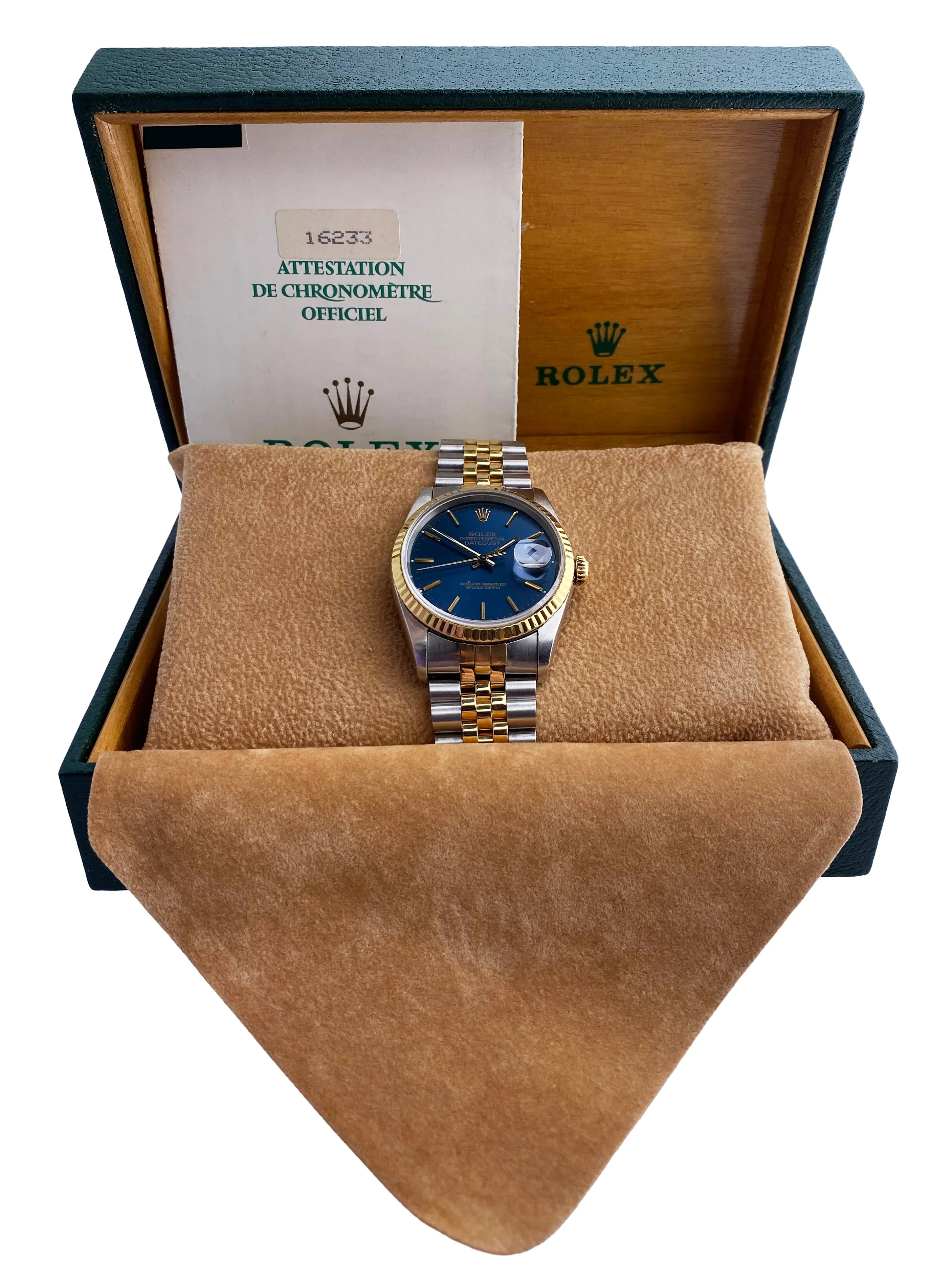 Rolex Datejust 16233 Blue Dial Mens Watch Box & Papers