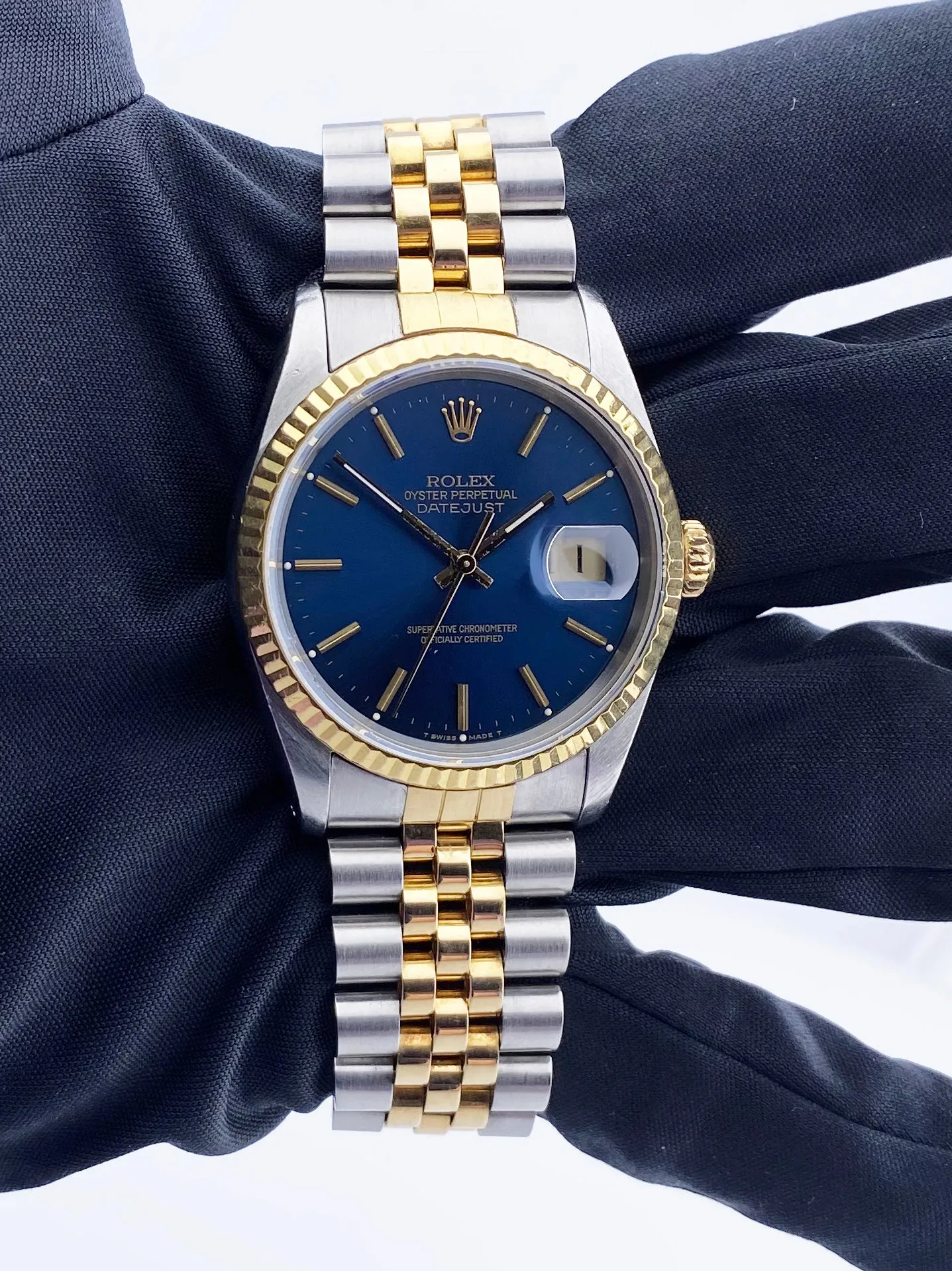 Rolex Datejust 16233 Blue Dial Mens Watch Box & Papers