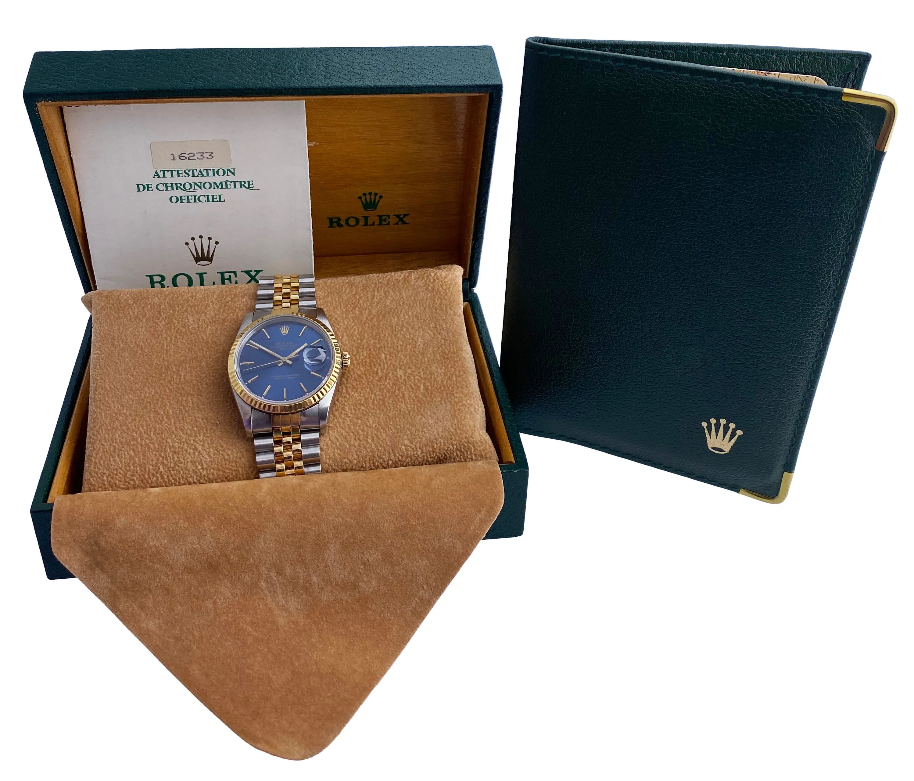 Rolex Datejust 16233 Blue Dial Mens Watch Box & Papers