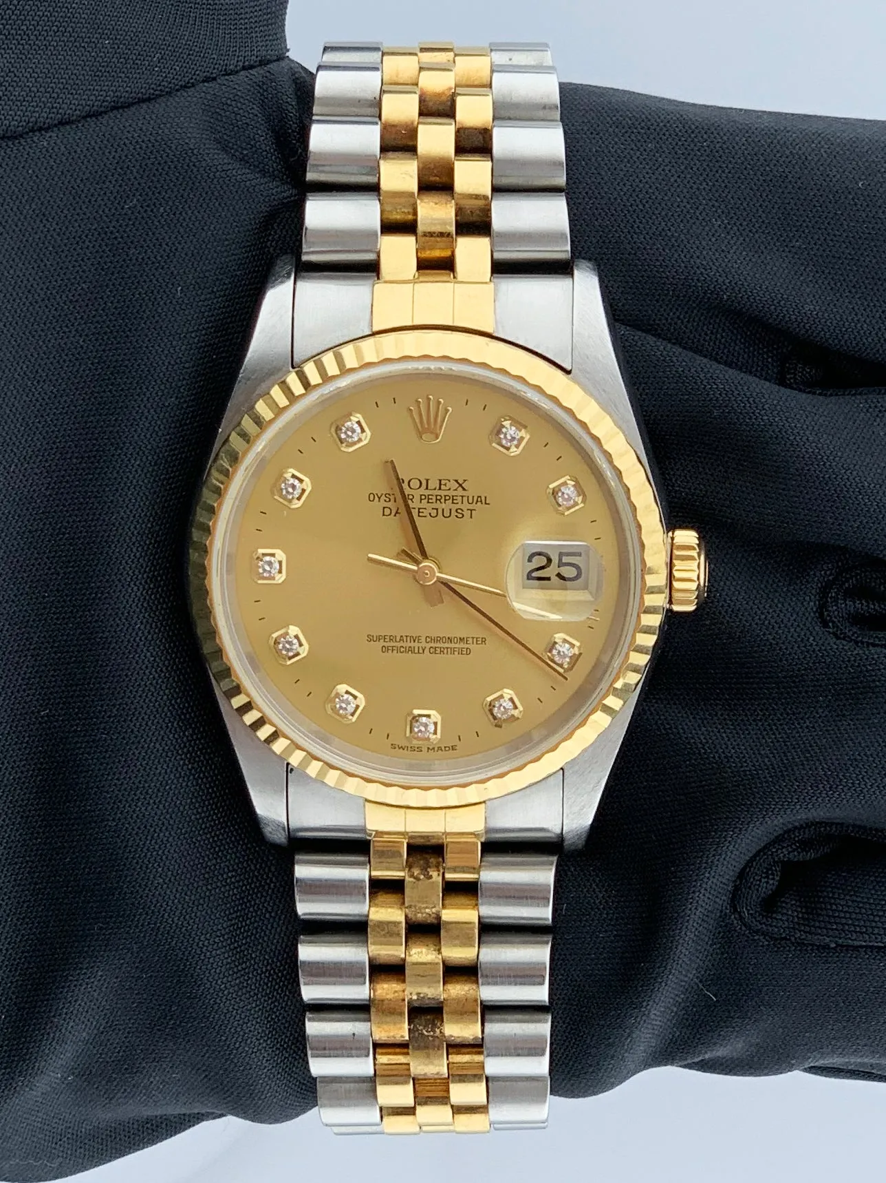 Rolex Datejust 16233 Diamond Dial Mens Watch Box Papers
