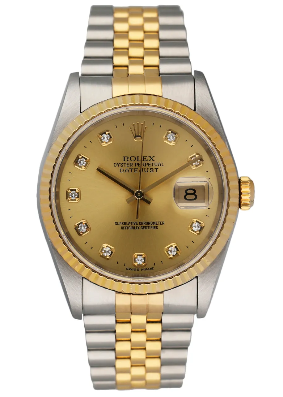 Rolex Datejust 16233 Diamond Dial Mens Watch Box Papers