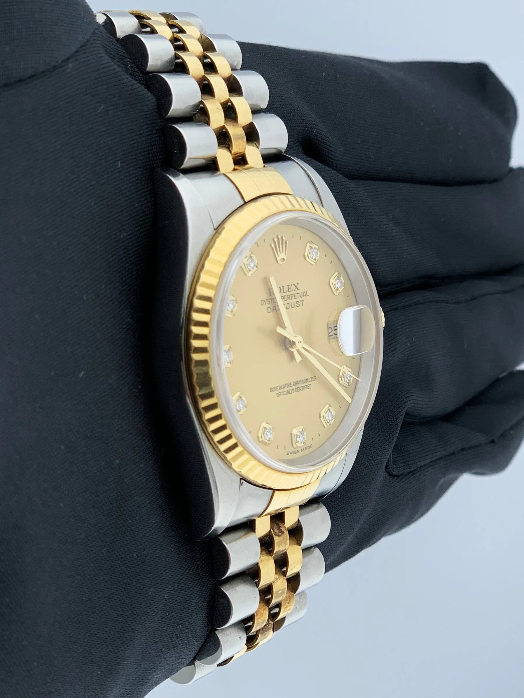 Rolex Datejust 16233 Diamond Dial Mens Watch Box Papers