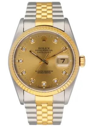 Rolex Datejust 16233 Diamond Dial Mens Watch
