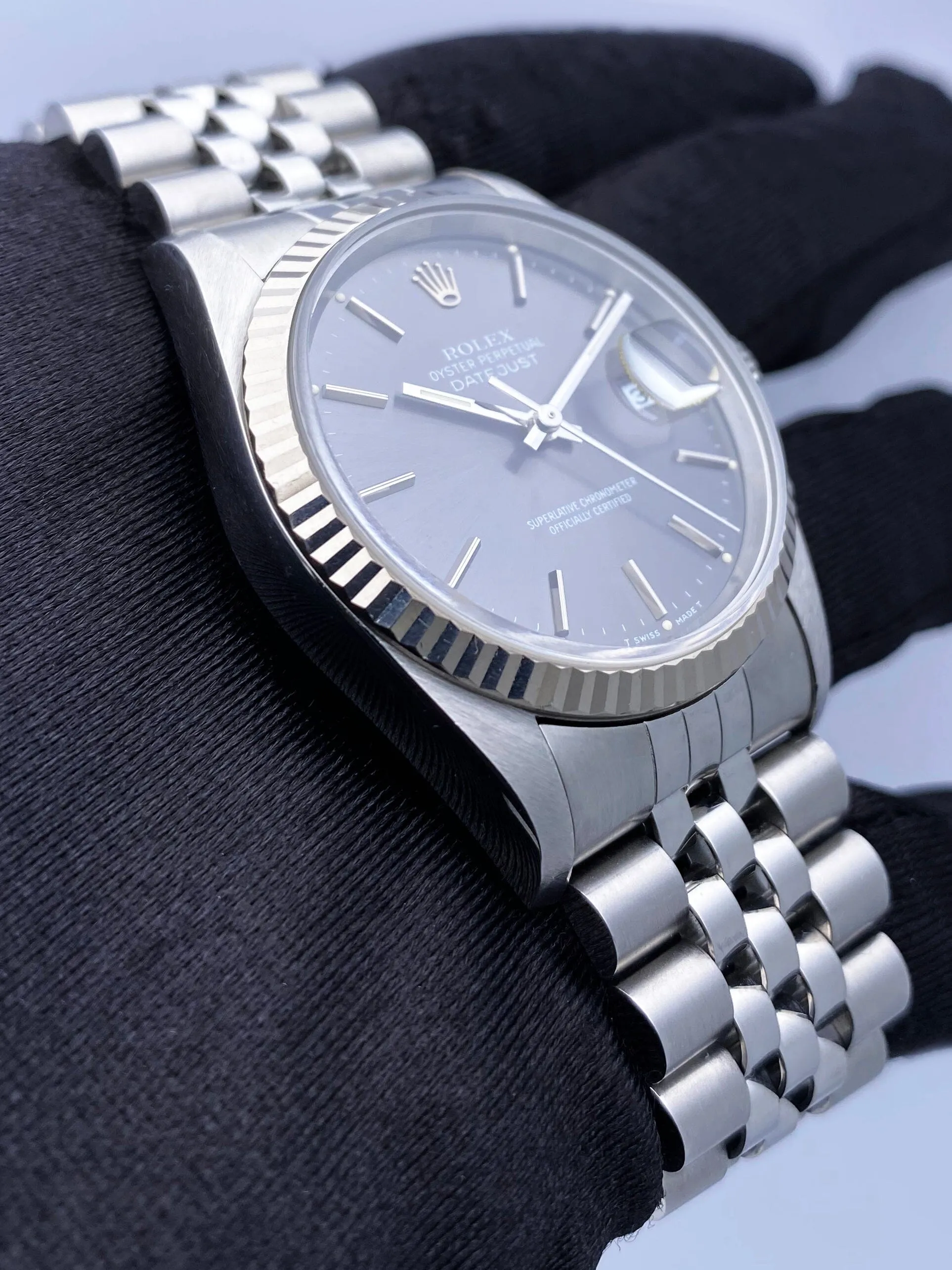 Rolex Datejust 16234 Gray Dial Mens Watch Box Papers