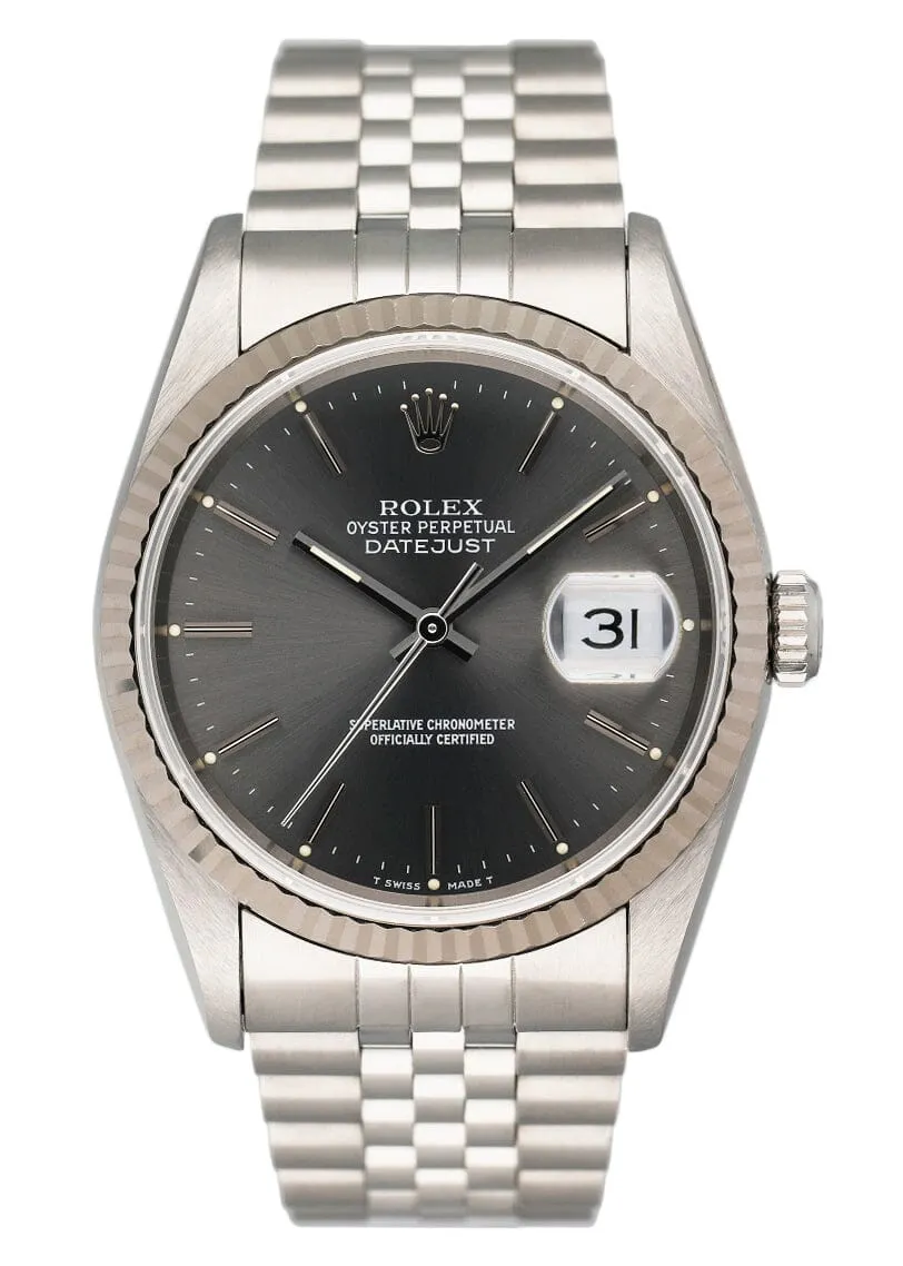 Rolex Datejust 16234 Gray Dial Mens Watch Box Papers