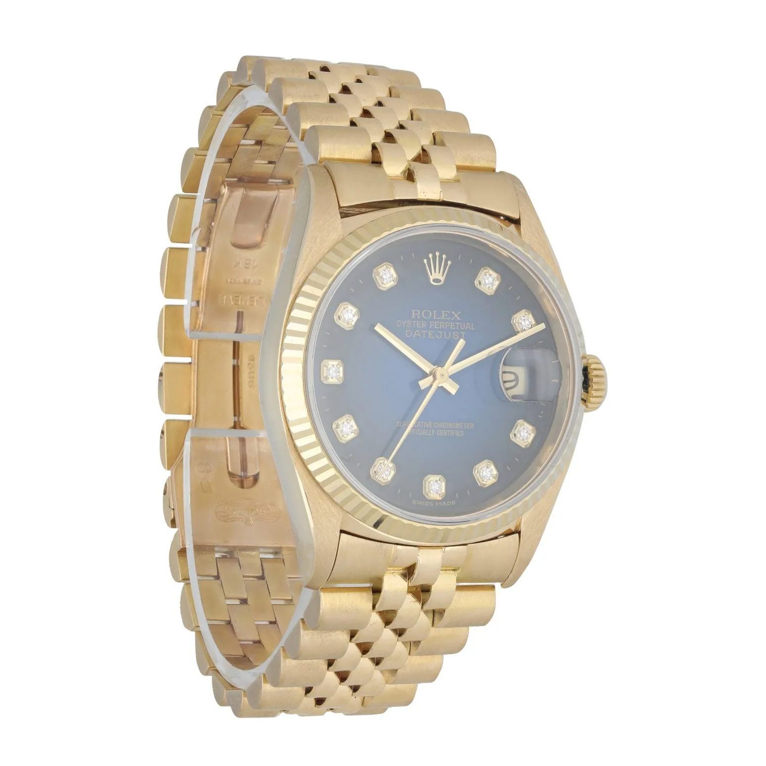 Rolex Datejust 16238 18k Yellow Gold Blue Vignette