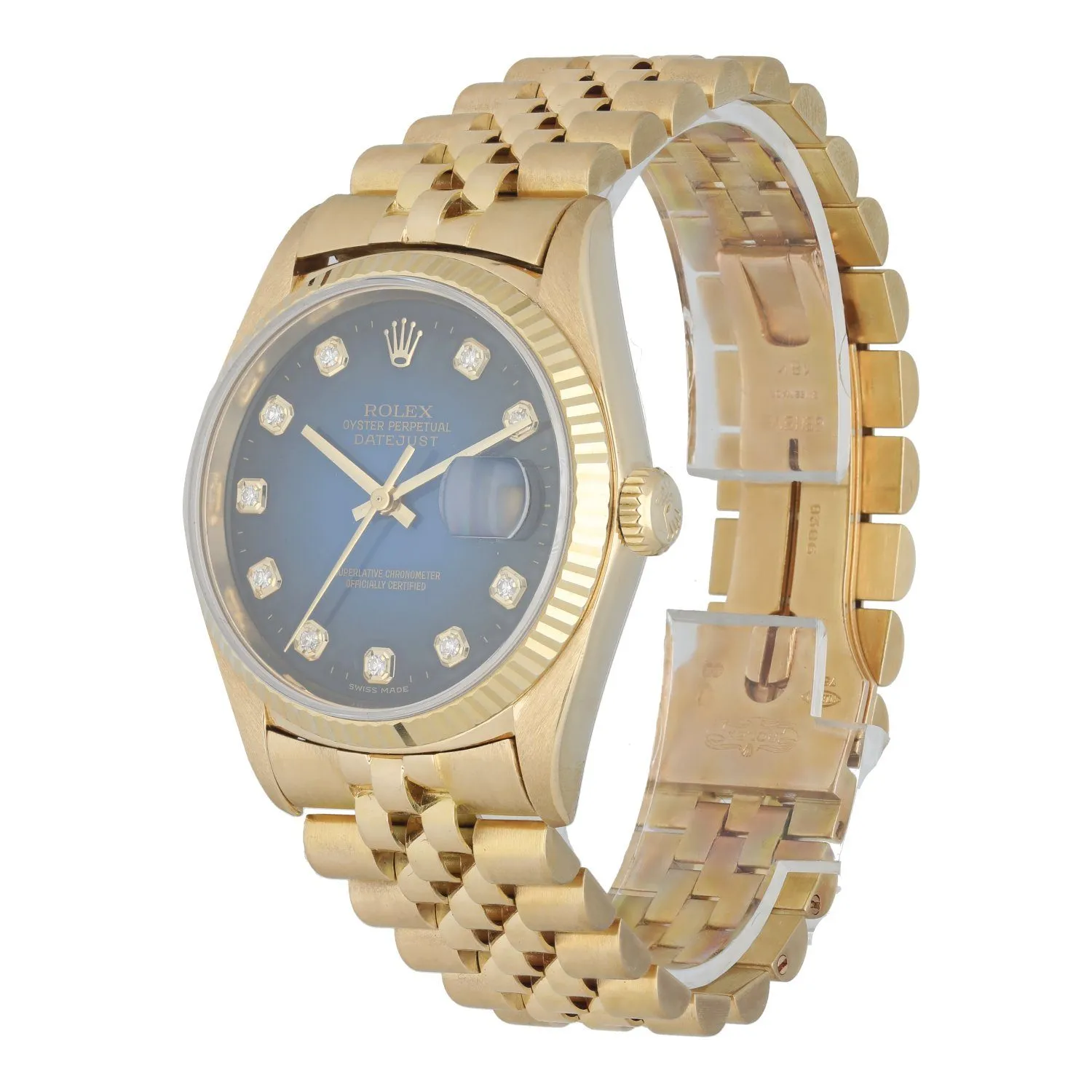 Rolex Datejust 16238 18k Yellow Gold Blue Vignette