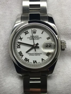 Rolex Datejust 26mm 179160 White Roman Dial Automatic Women's Watch