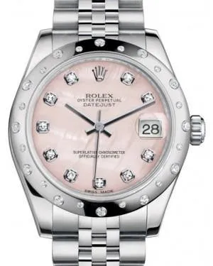 Rolex Datejust 31MM Lady Midsize White Gold/Steel Pink Mother of Pearl Diamond Dial & Diamond Set Domed Bezel Jubilee Bracelet 178344 - NEW