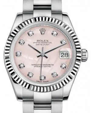 Rolex Datejust 31mm Lady Midsize White Gold/Steel Pink Mother of Pearl Diamond Dial & Fluted Bezel Oyster Bracelet 178274 - NEW