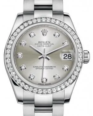 Rolex Datejust 31mm Lady Midsize White Gold/Steel Silver Diamond Dial & Diamond Bezel Oyster Bracelet 178384 - NEW