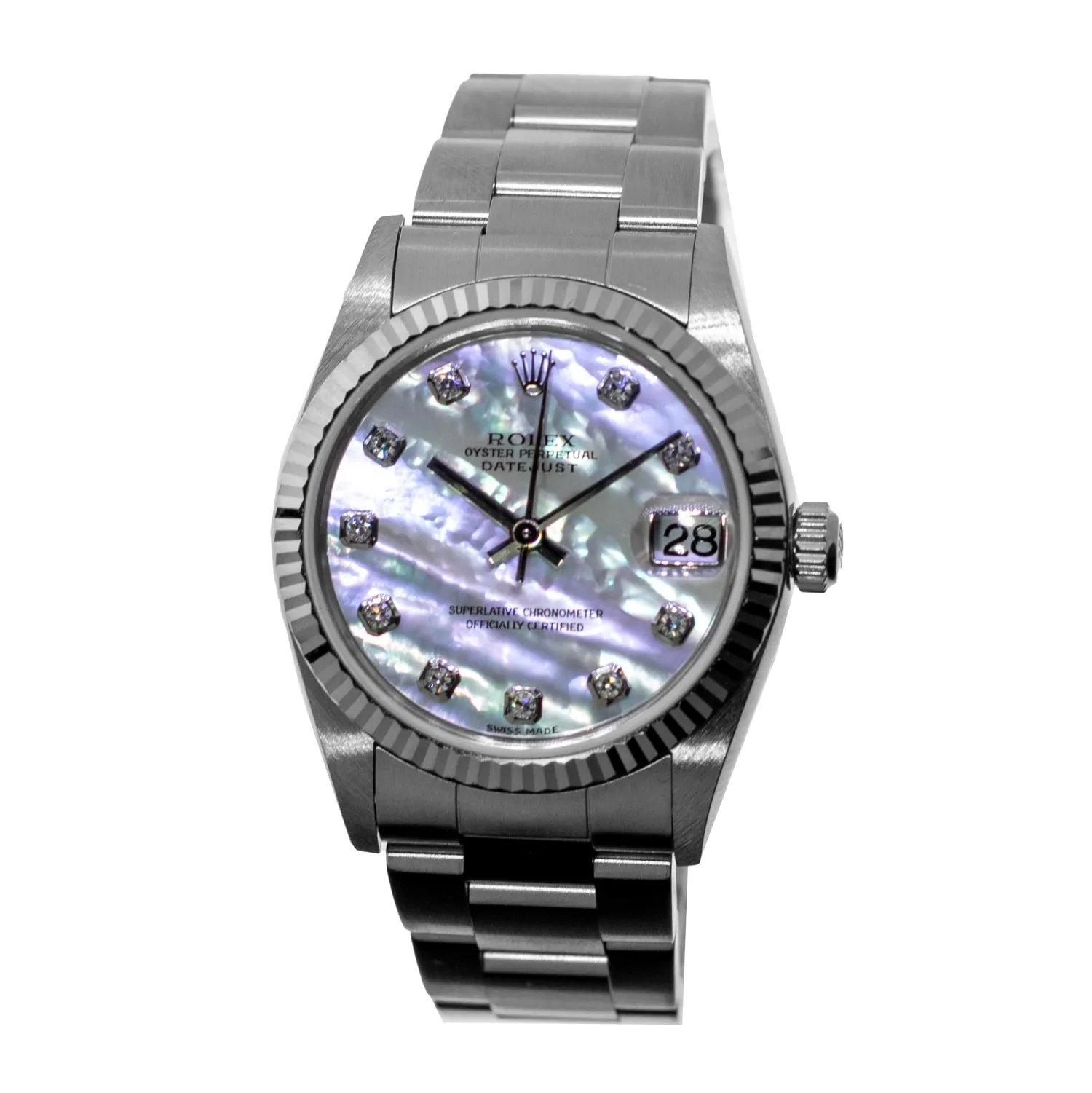 Rolex Datejust 31mm White Gold & Steel Mother of Pearl Diamond Dial & Fluted Bezel 78274