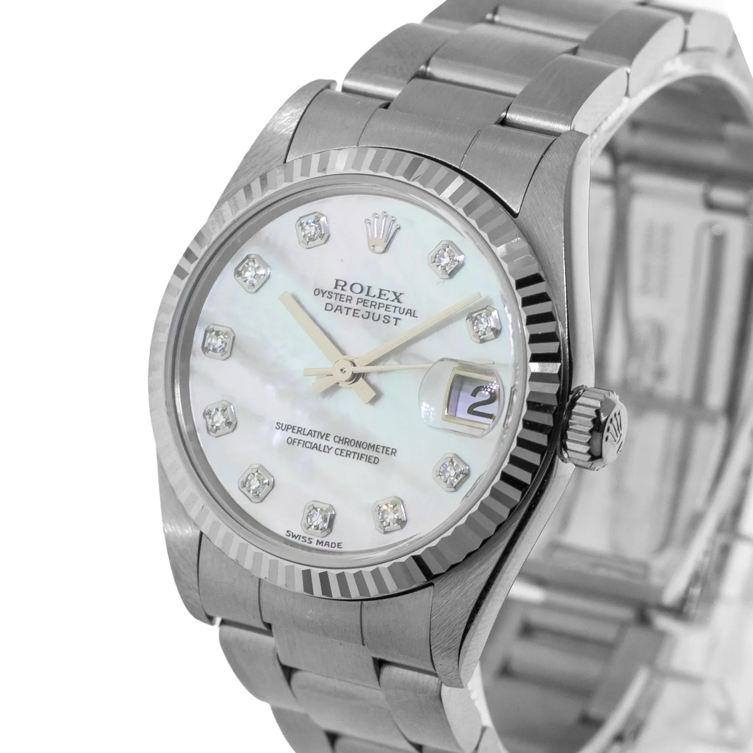 Rolex Datejust 31mm White Gold & Steel Mother of Pearl Diamond Dial & Fluted Bezel 78274