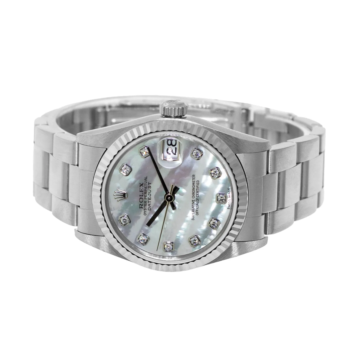 Rolex Datejust 31mm White Gold & Steel Mother of Pearl Diamond Dial & Fluted Bezel 78274