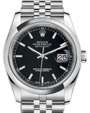 Rolex Datejust 36 Stainless Steel Black Index Dial & Smooth Domed Bezel Jubilee Bracelet 116200