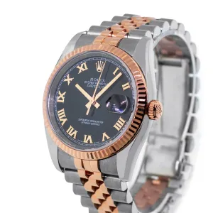 Rolex Datejust 36mm Everose Gold & Steel Black Roman Dial and Fluted Bezel 116231