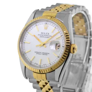 Rolex Datejust 36mm Yellow Gold & Steel White Index Dial & Fluted Bezel 16233