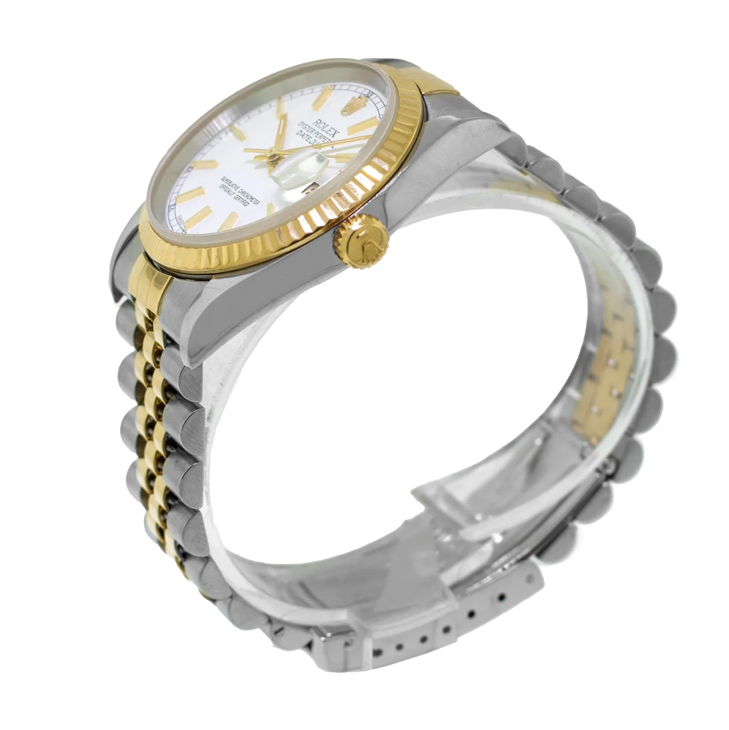 Rolex Datejust 36mm Yellow Gold & Steel White Index Dial & Fluted Bezel 16233