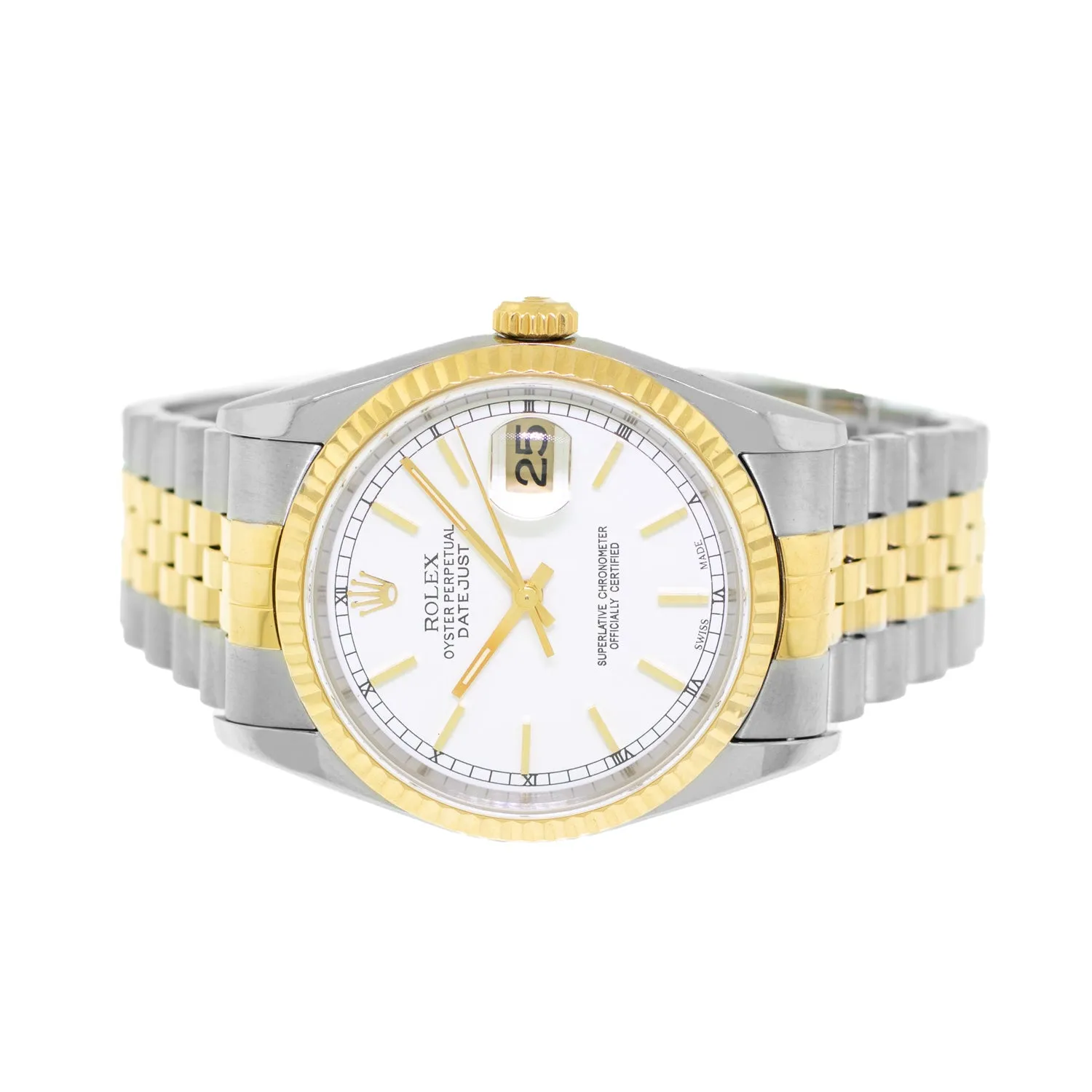 Rolex Datejust 36mm Yellow Gold & Steel White Index Dial & Fluted Bezel 16233