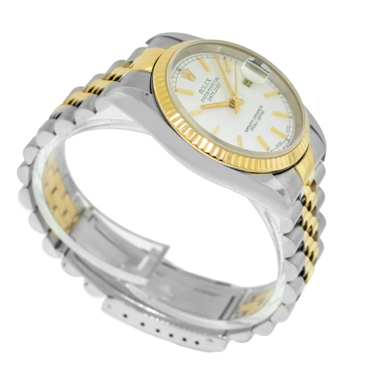 Rolex Datejust 36mm Yellow Gold & Steel White Index Dial & Fluted Bezel 16233