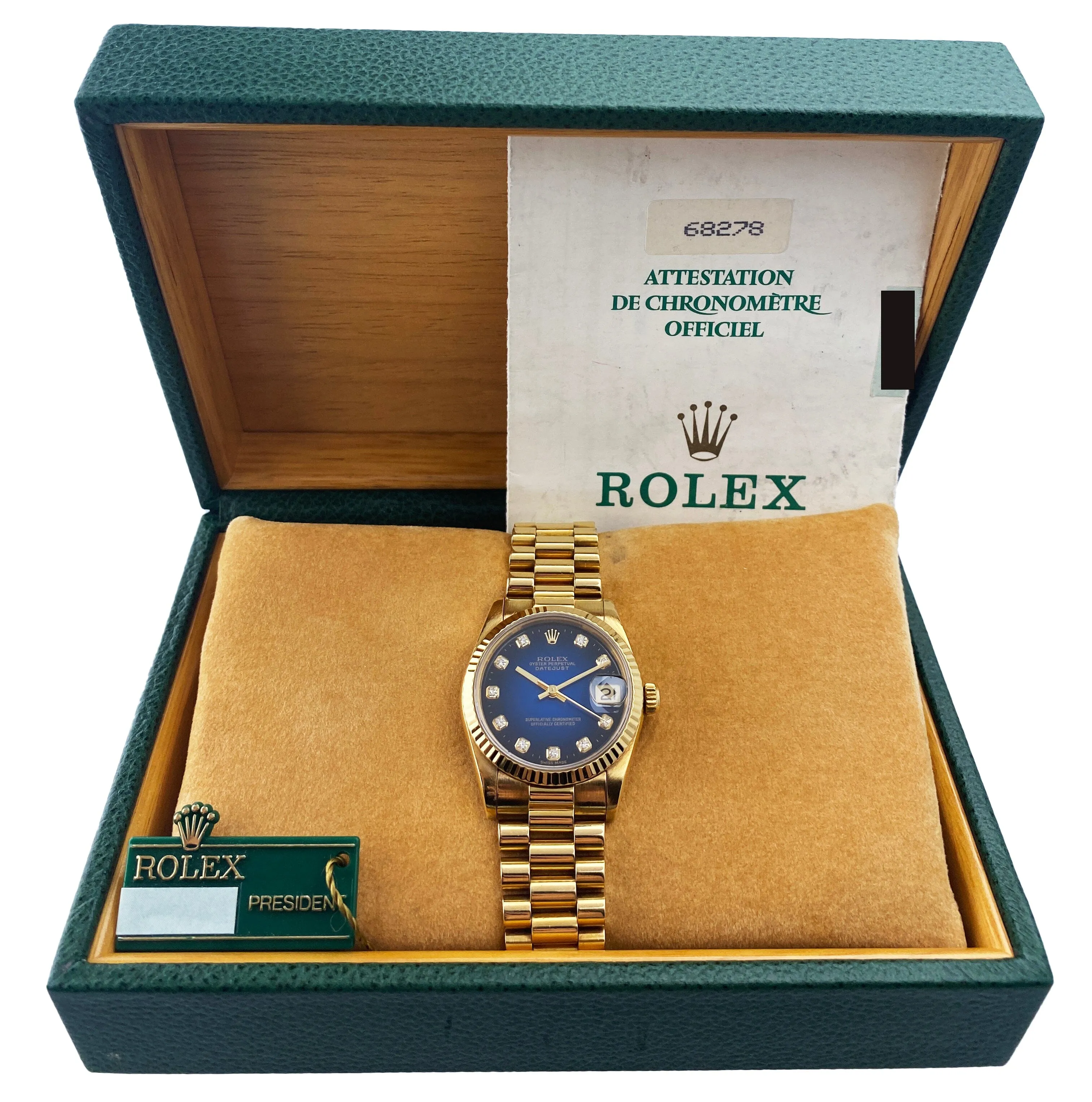 Rolex DateJust 68278 Blue Vignette Ladies Watch Box Papers