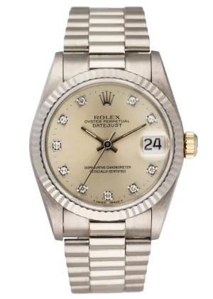 Rolex Datejust 68279 Diamond 18K White Gold Ladies Watch Box Papers