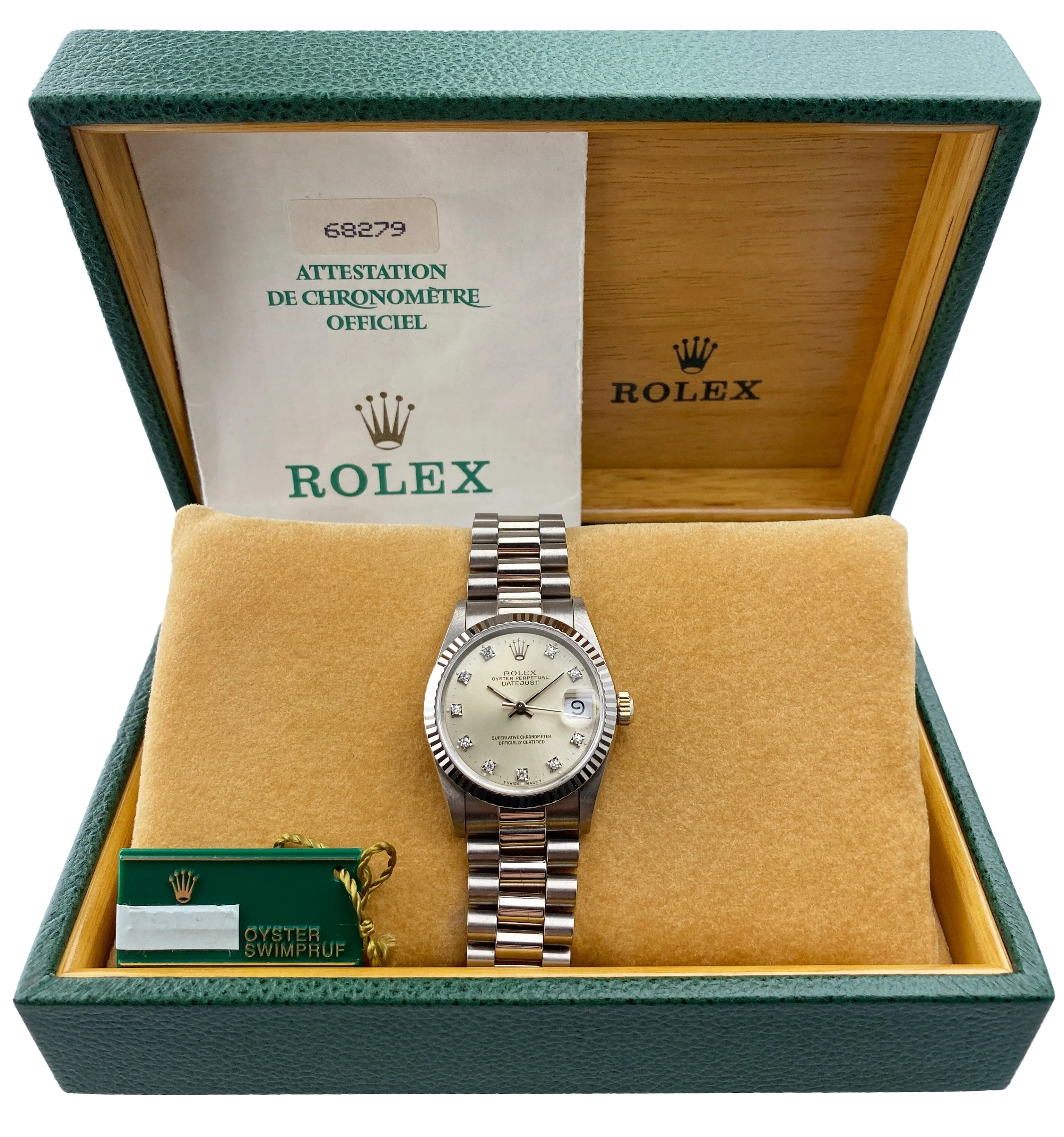 Rolex Datejust 68279 Diamond 18K White Gold Ladies Watch Box Papers