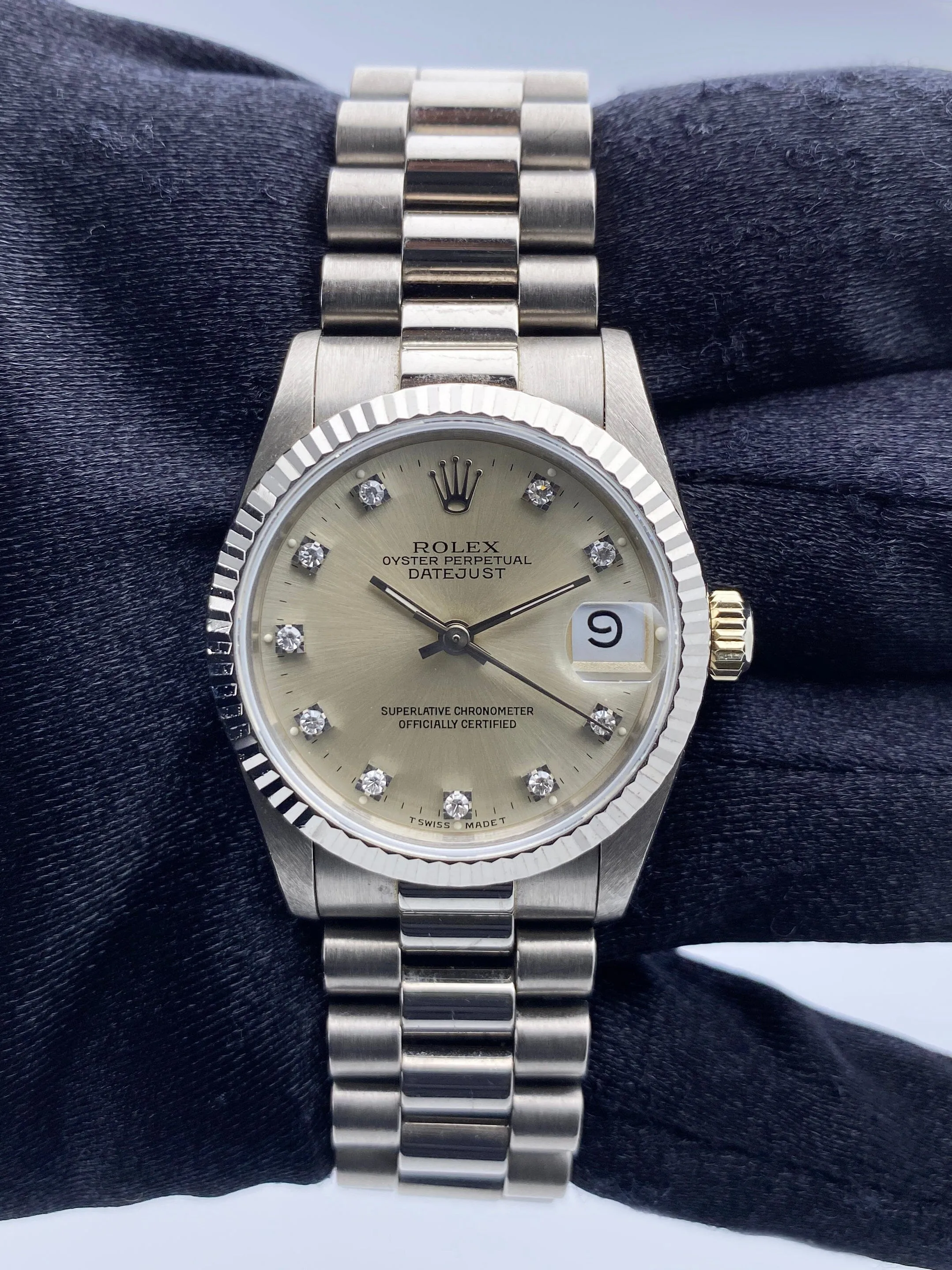 Rolex Datejust 68279 Diamond 18K White Gold Ladies Watch Box Papers