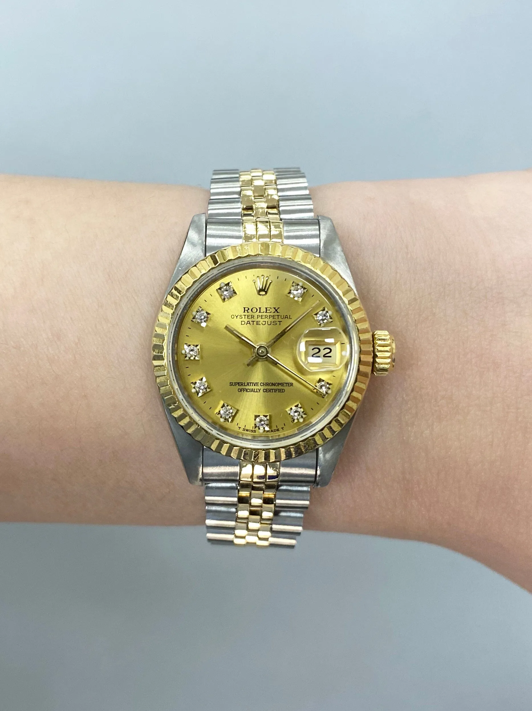 Rolex Datejust 69173 Diamond Champagne Dial Ladies Watch Box Papers