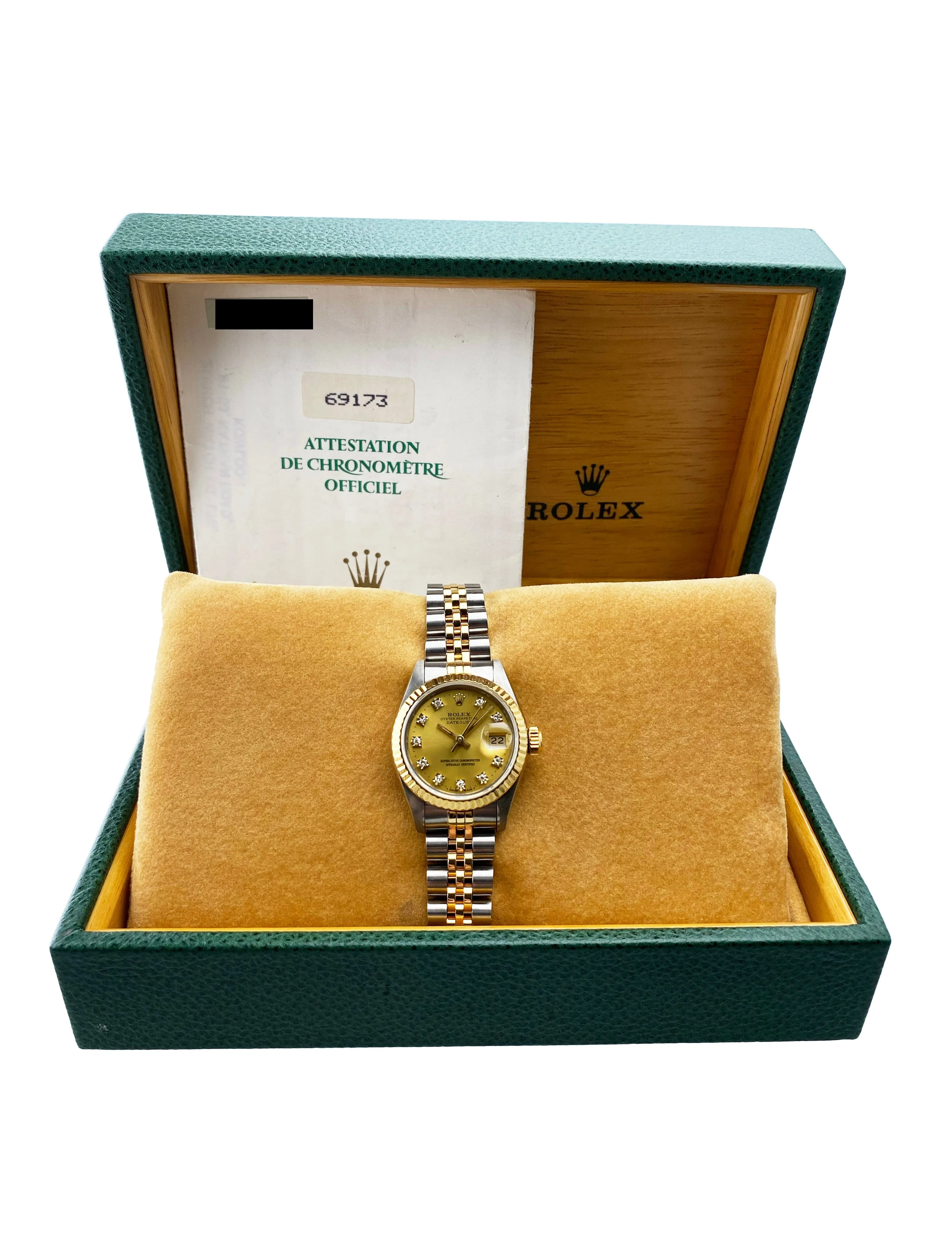 Rolex Datejust 69173 Diamond Champagne Dial Ladies Watch Box Papers