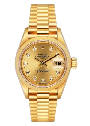 Rolex Datejust 69178 Diamond Dial 18K Yellow Gold Ladies Watch