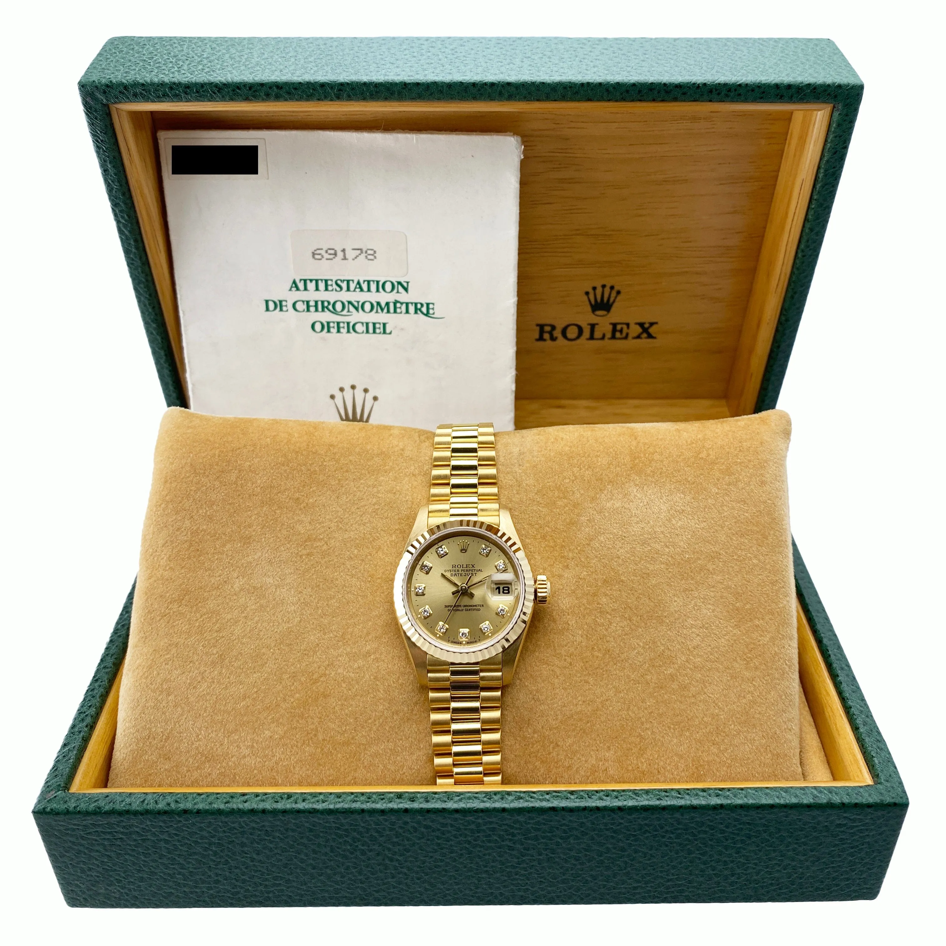 Rolex Datejust 69178 Diamond Dial Ladies Watch Box Papers