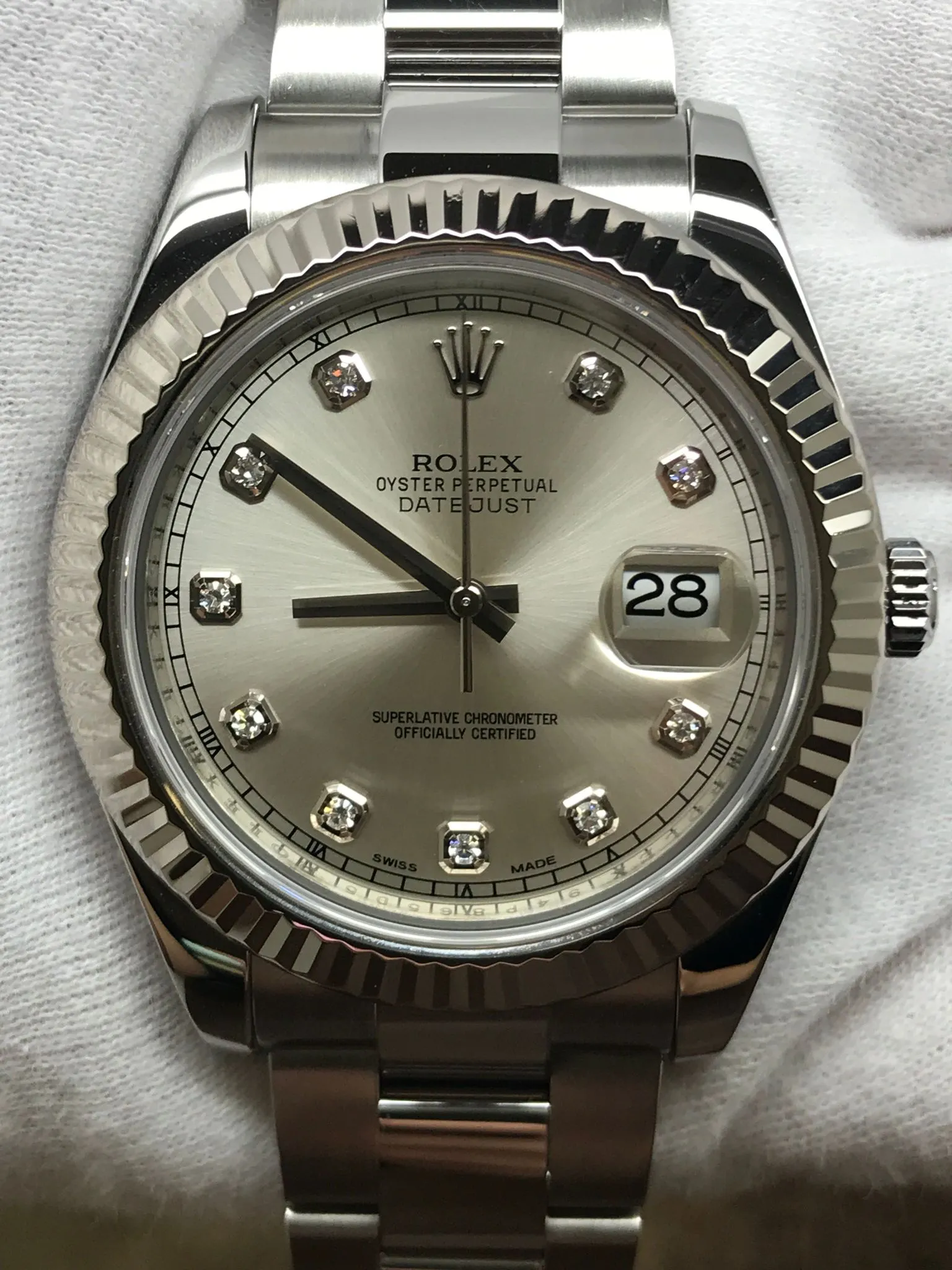 Rolex Datejust II 41mm 116334 Rhodium Diamond Dial Automatic Men's Watch