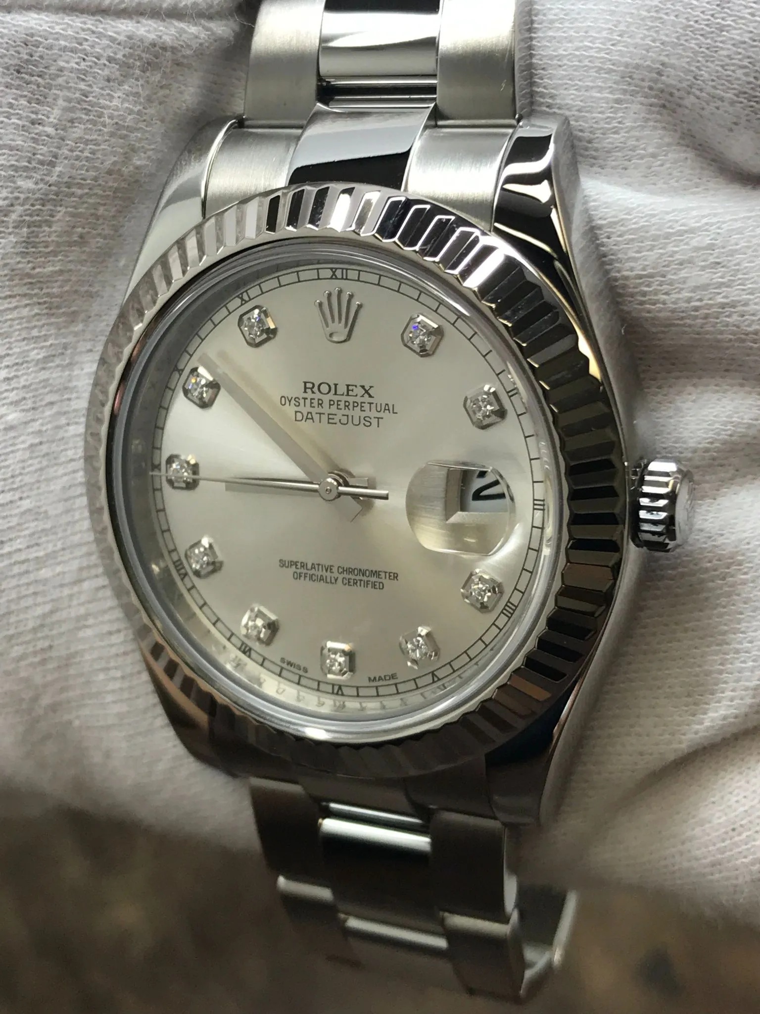 Rolex Datejust II 41mm 116334 Rhodium Diamond Dial Automatic Men's Watch