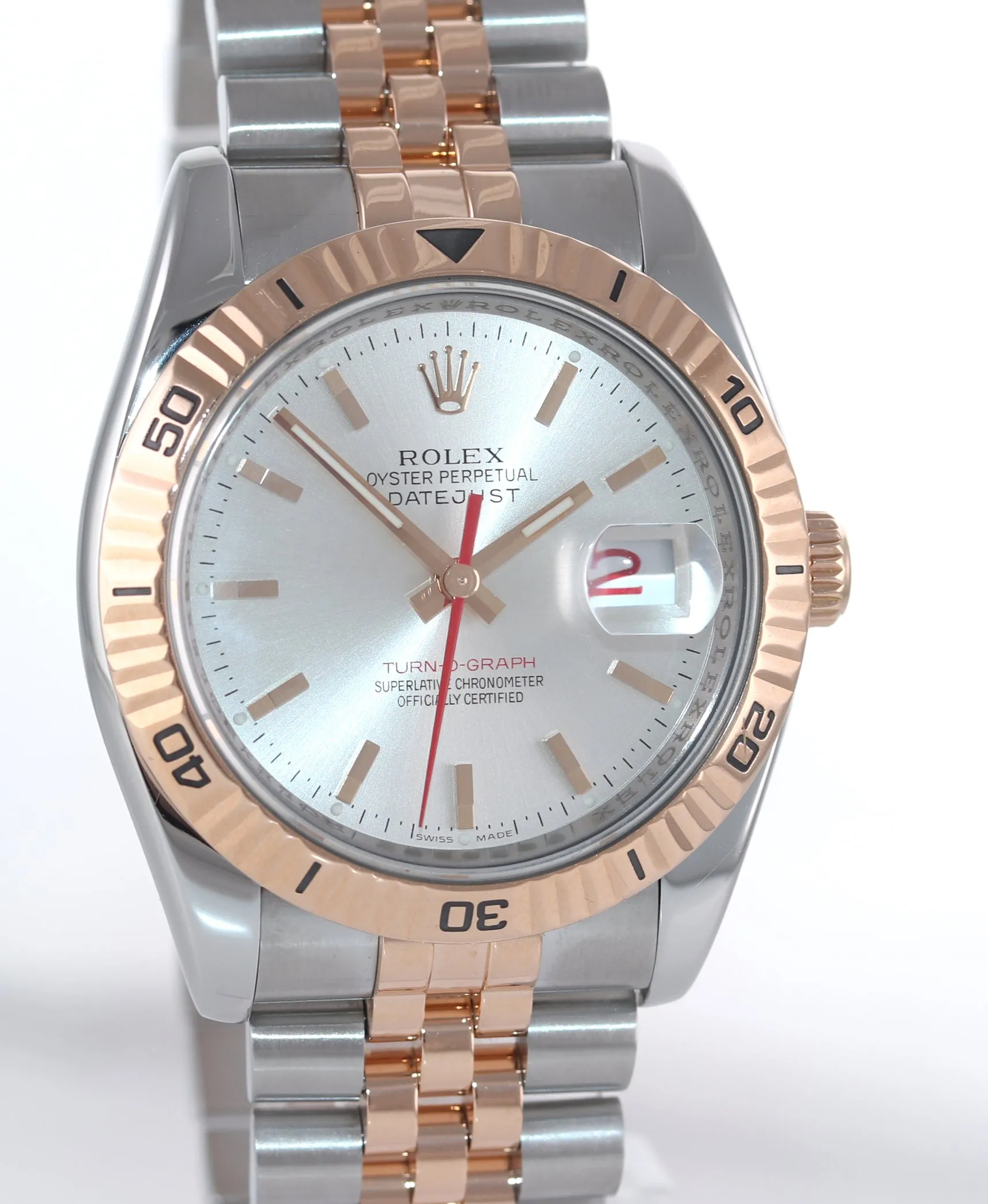 Rolex DateJust Turn-O-Graph 116261 Rose Gold Two Tone Silver 36mm Jubilee Watch