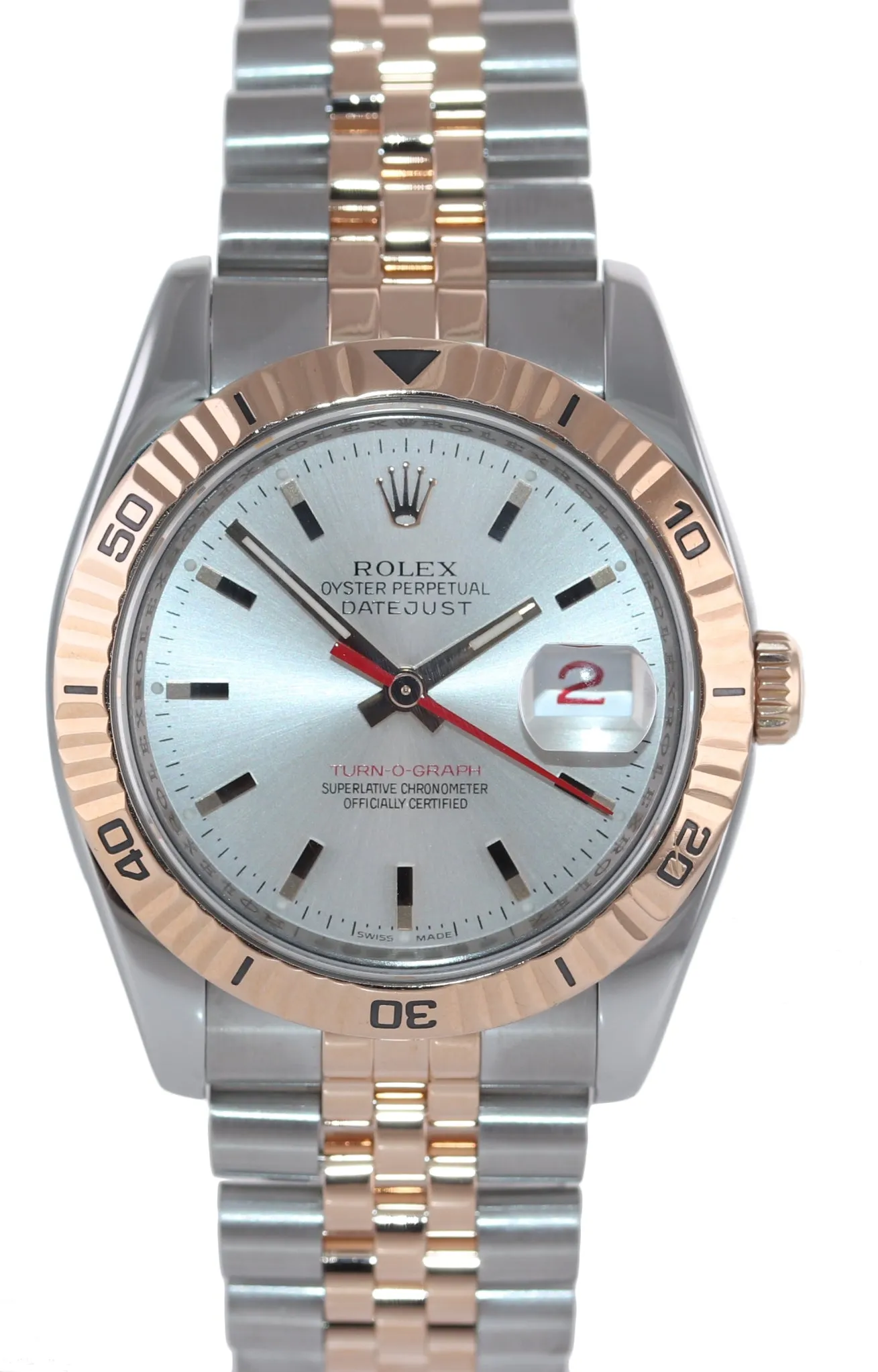 Rolex DateJust Turn-O-Graph 116261 Rose Gold Two Tone Silver 36mm Jubilee Watch