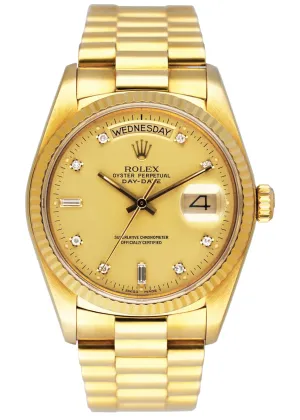 Rolex Day Date 18038 Diamond Dial Mens Watch