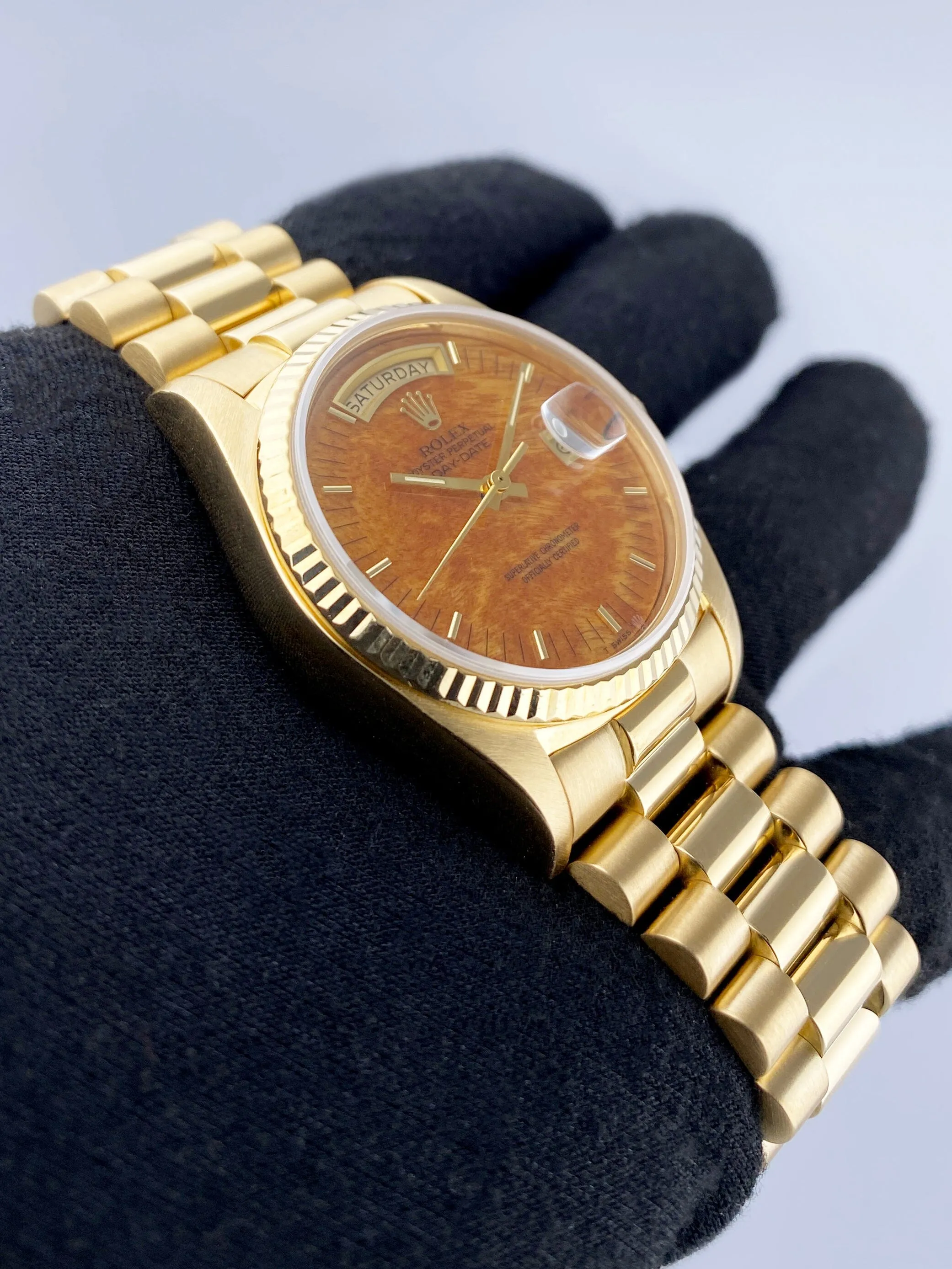Rolex Day Date 18038 Wood Dial Mens Watch Box Papers