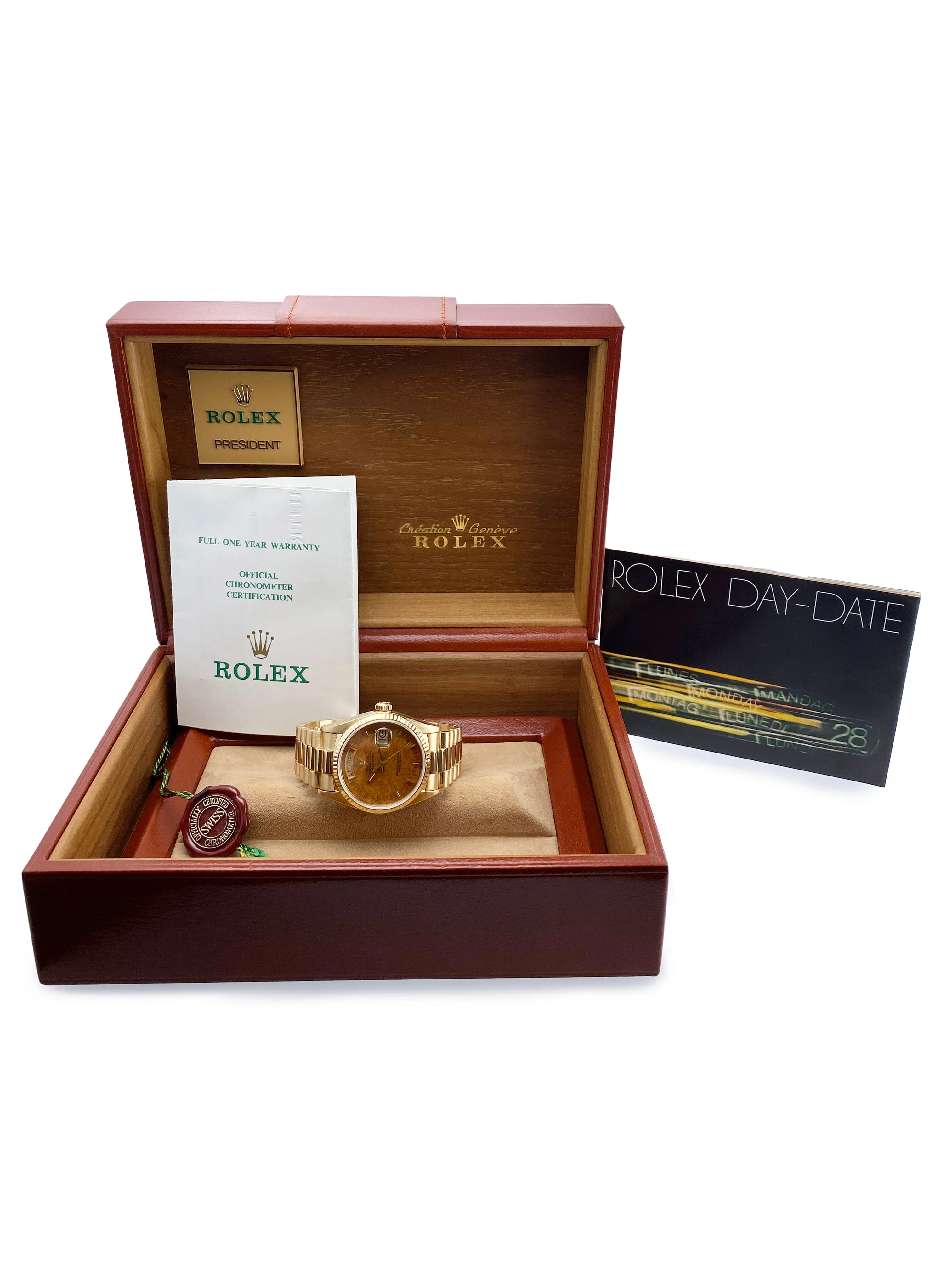 Rolex Day Date 18038 Wood Dial Mens Watch Box Papers