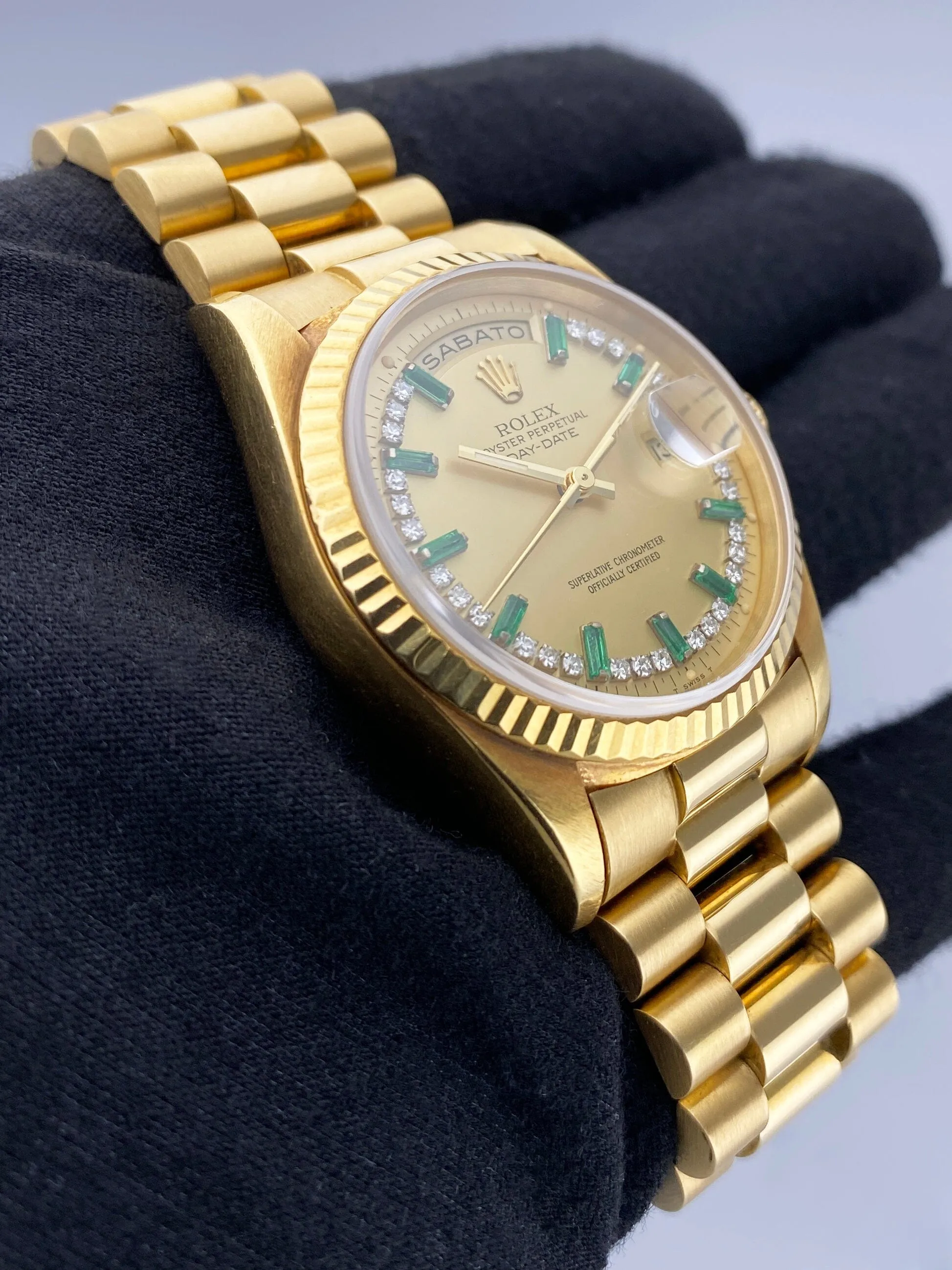 Rolex Day Date 18238 Emerald Diamond Dial Mens Watch