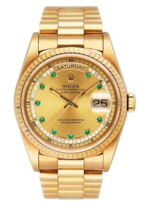 Rolex Day Date 18238 Emerald Diamond Dial Mens Watch
