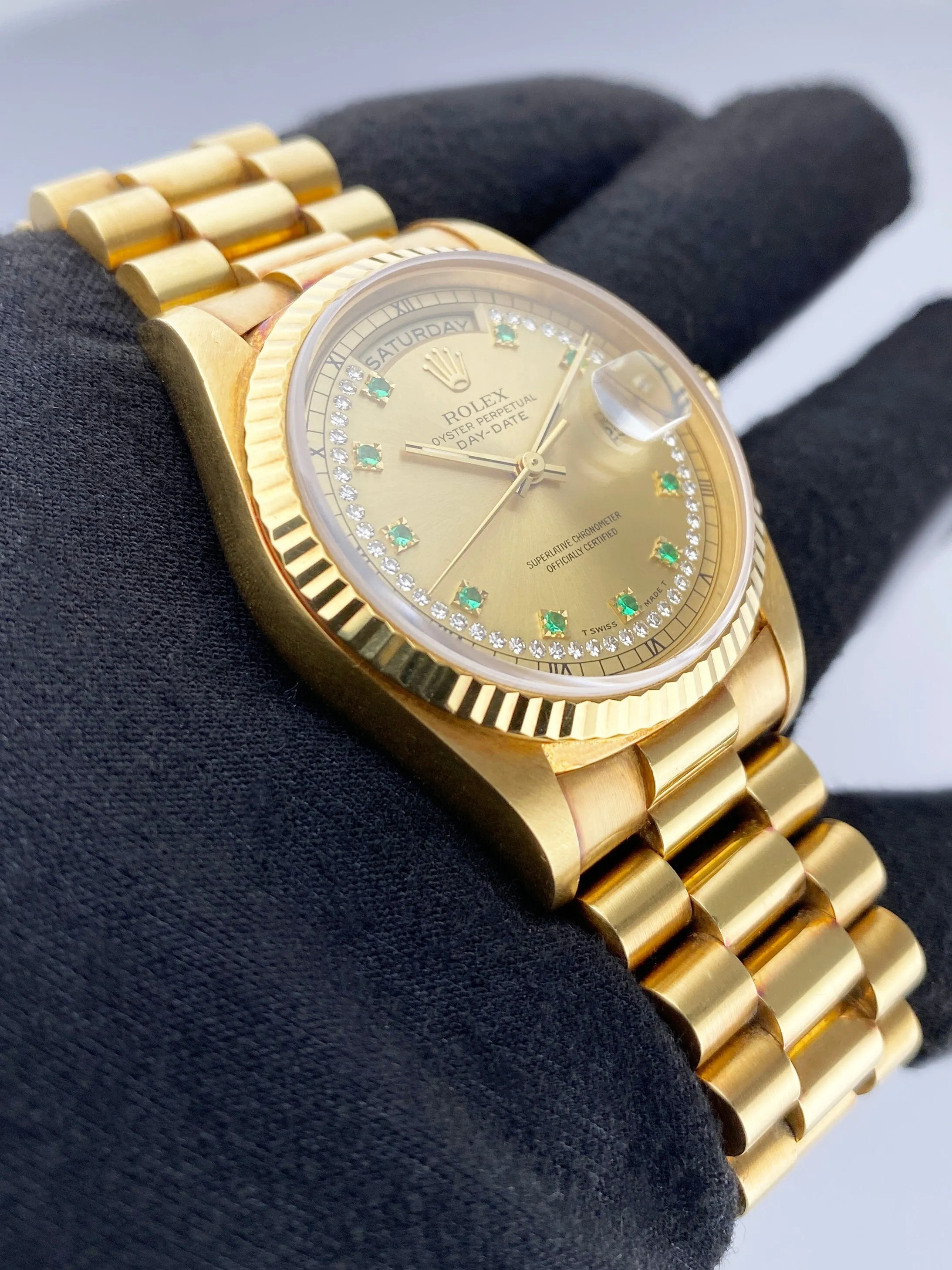 Rolex Day Date 18238 Emerald Diamond Dial Mens Watch