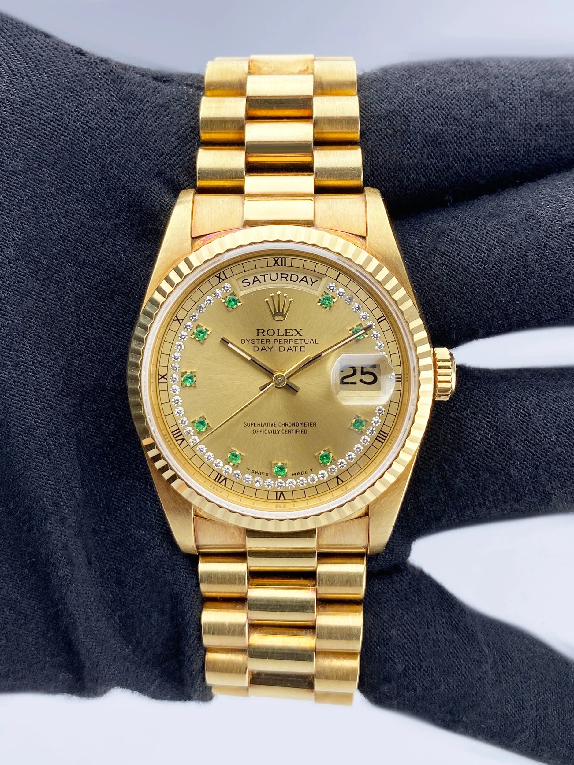 Rolex Day Date 18238 Emerald Diamond Dial Mens Watch