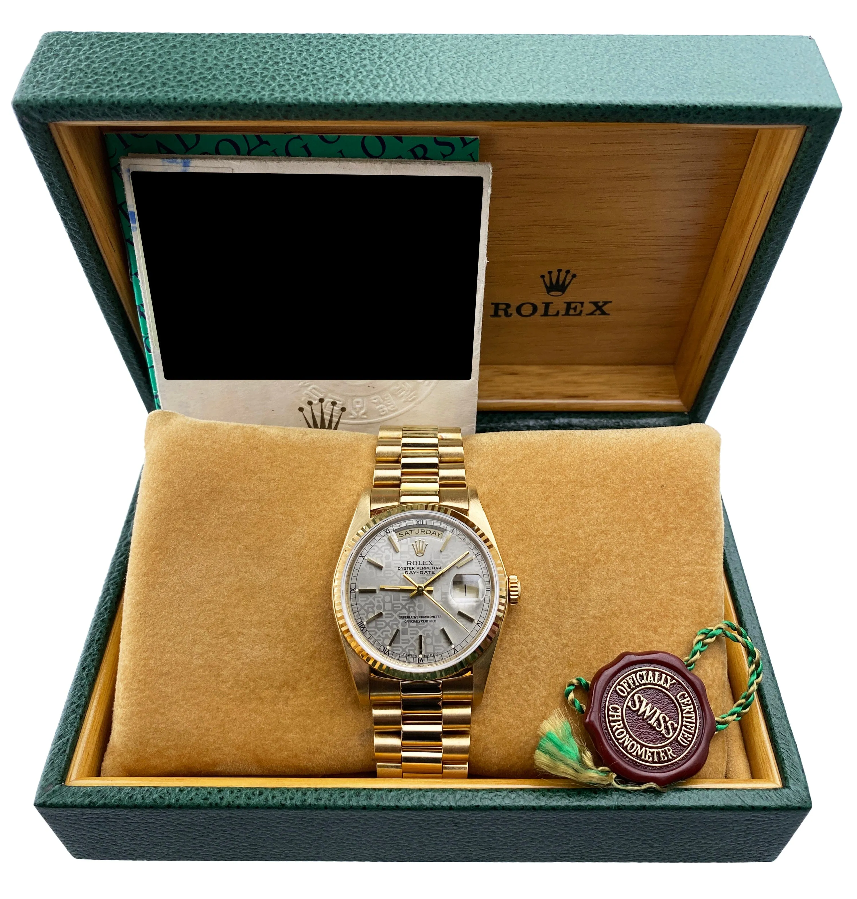Rolex Day Date 18238 Sliver Anniversary Dial Mens Watch Box Papers