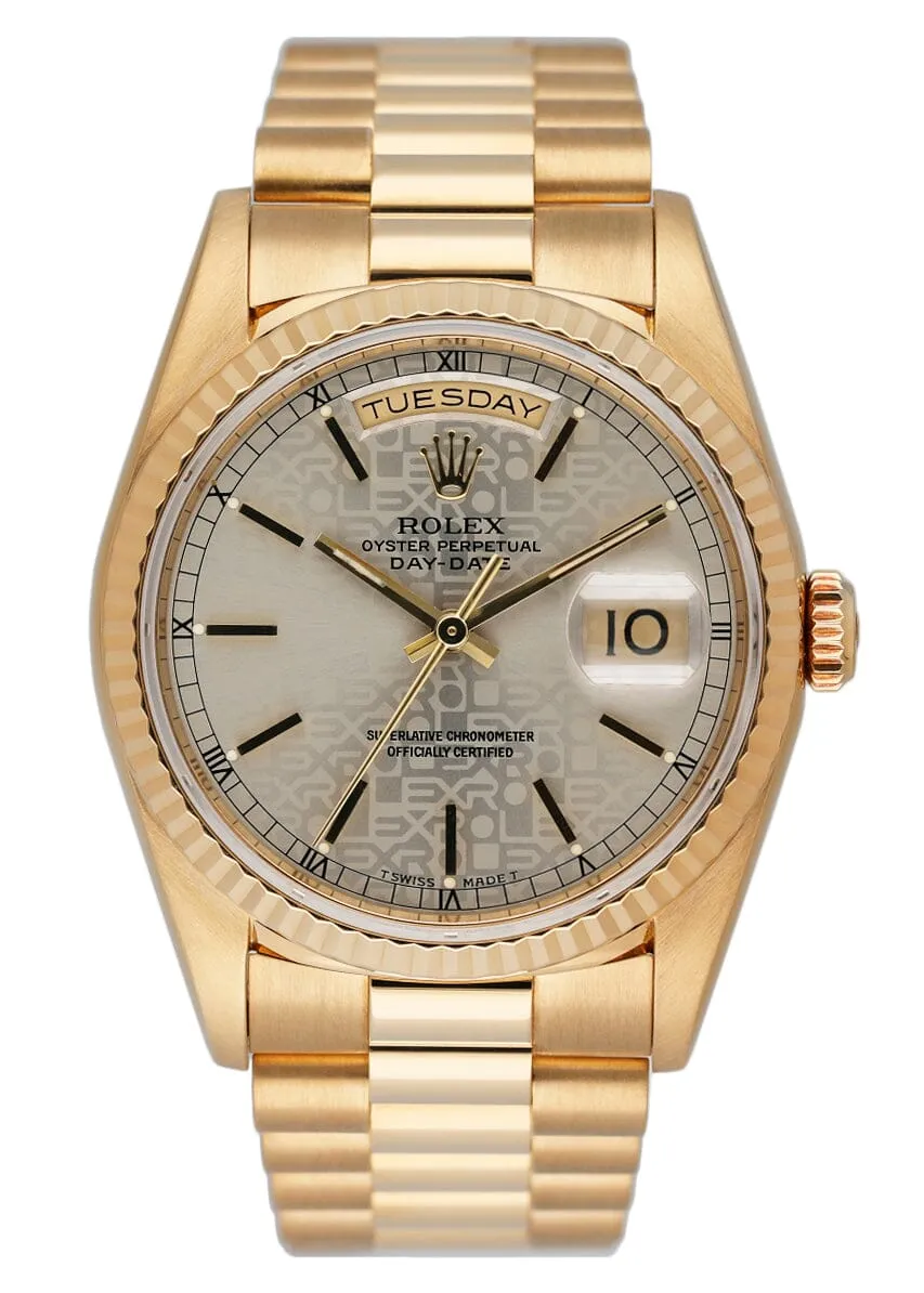 Rolex Day Date 18238 Sliver Anniversary Dial Mens Watch Box Papers