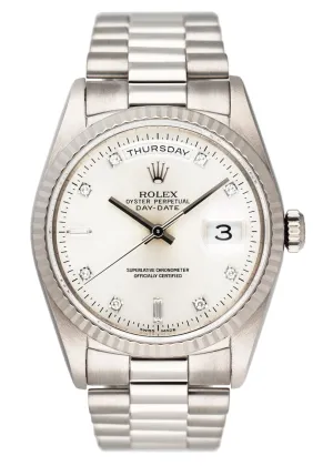 Rolex Day Date 18239 President 18K White Gold Diamond Dial Mens Watch