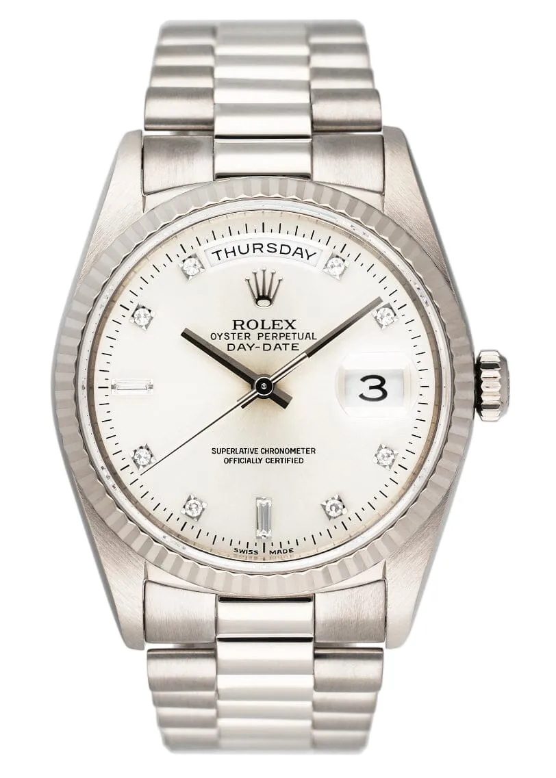 Rolex Day Date 18239 President 18K White Gold Diamond Dial Mens Watch