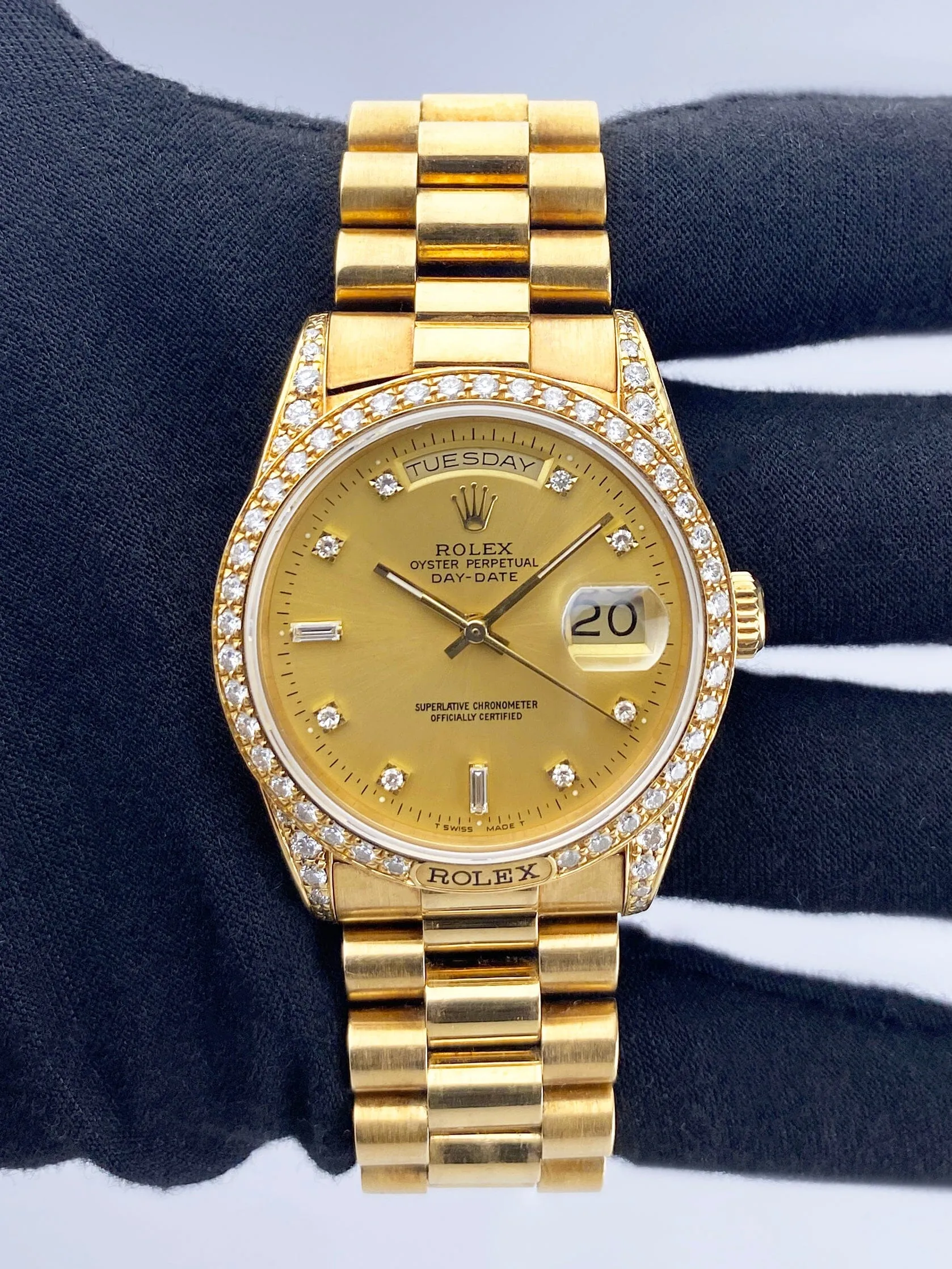 Rolex Day Date 18388 Diamond Dial 18K Yellow Gold Mens Watch