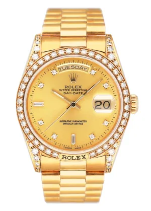 Rolex Day Date 18388 Diamond Dial 18K Yellow Gold Mens Watch