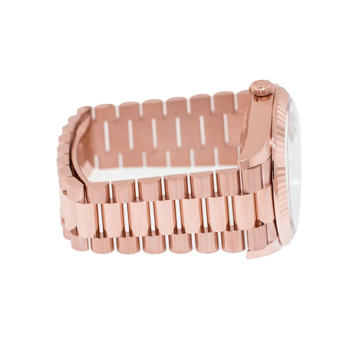 Rolex Day-Date 40mm Everose Gold White Roman Dial Fluted Bezel 228235